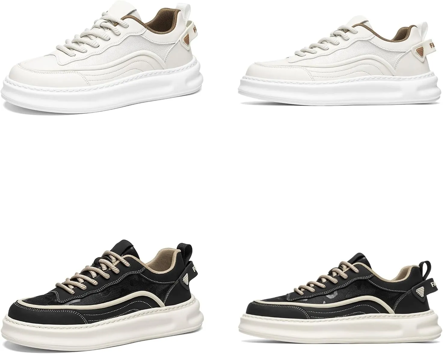 Men's Fashion Leather Platform Lace Up Sneakers Casual Retro Lightweight Round Toe Non Slip Walking Daily Skating Shoes