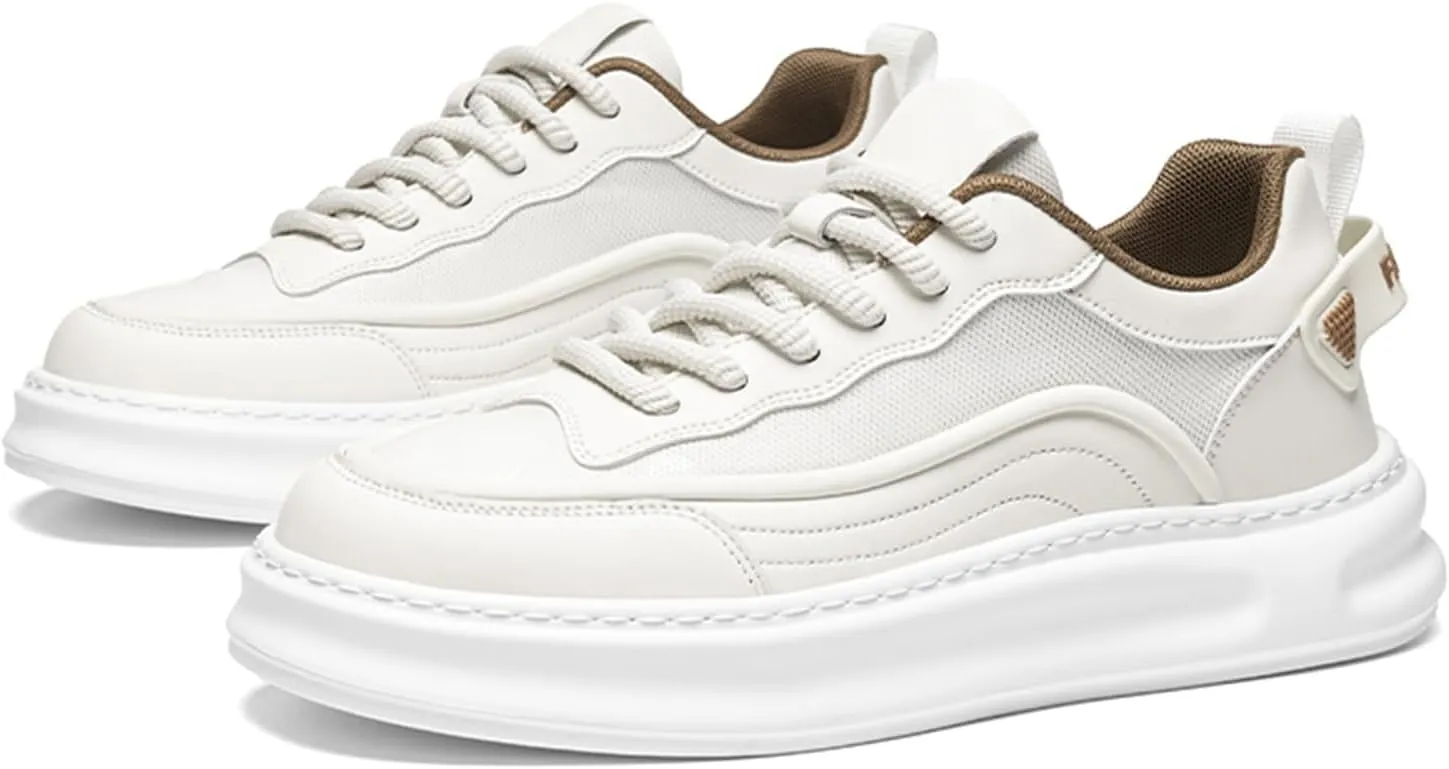 Men's Fashion Leather Platform Lace Up Sneakers Casual Retro Lightweight Round Toe Non Slip Walking Daily Skating Shoes