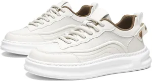 Men's Fashion Leather Platform Lace Up Sneakers Casual Retro Lightweight Round Toe Non Slip Walking Daily Skating Shoes