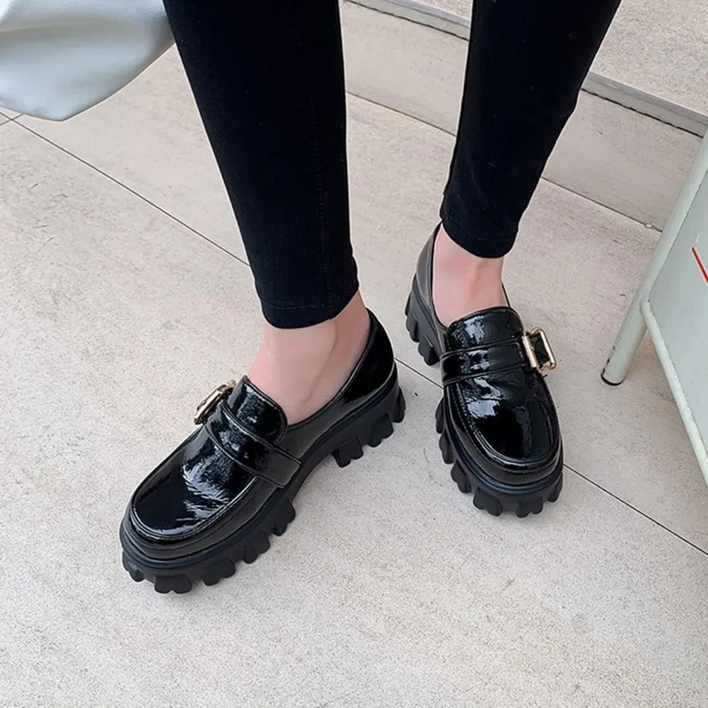MRKEWUNEY Platform Loafers for Women Chunky Heel Loafers