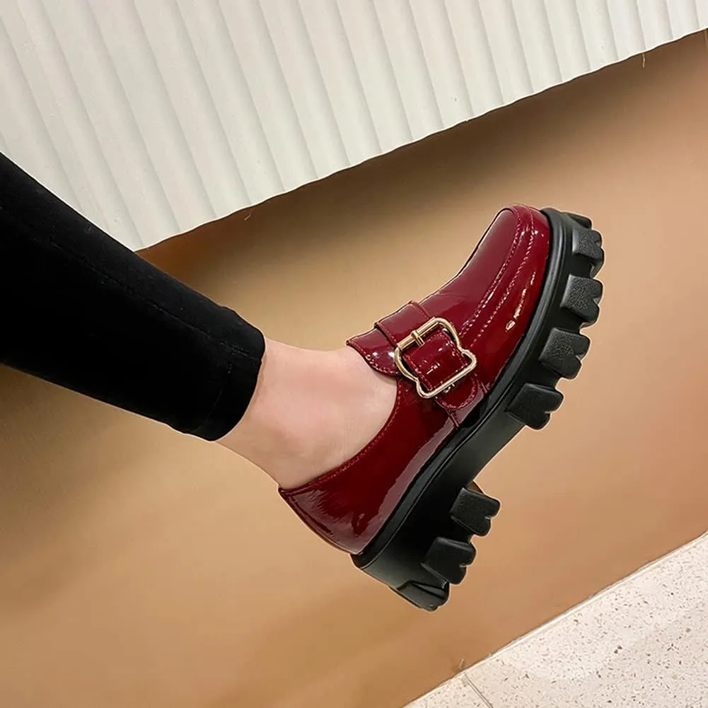 MRKEWUNEY Platform Loafers for Women Chunky Heel Loafers