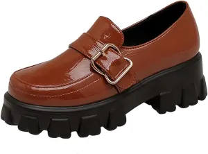 MRKEWUNEY Platform Loafers for Women Chunky Heel Loafers