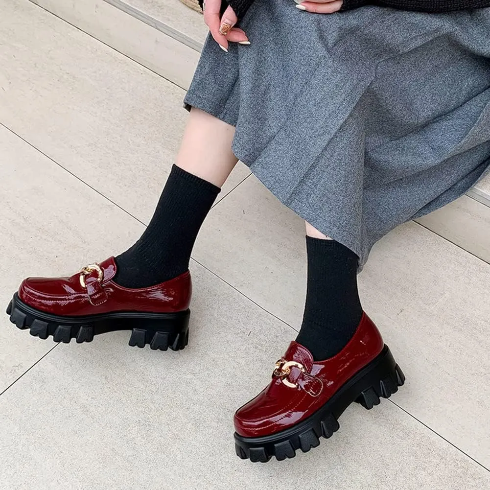 MRKEWUNEY Platform Loafers for Women Chunky Heel Loafers