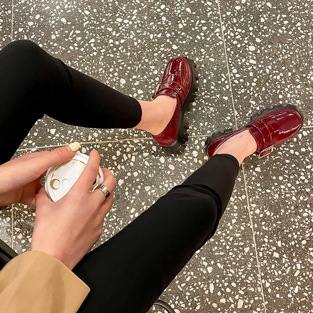 MRKEWUNEY Platform Loafers for Women Chunky Heel Loafers