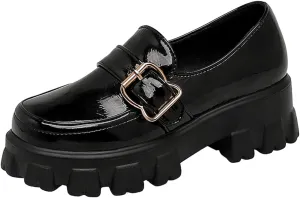 MRKEWUNEY Platform Loafers for Women Chunky Heel Loafers