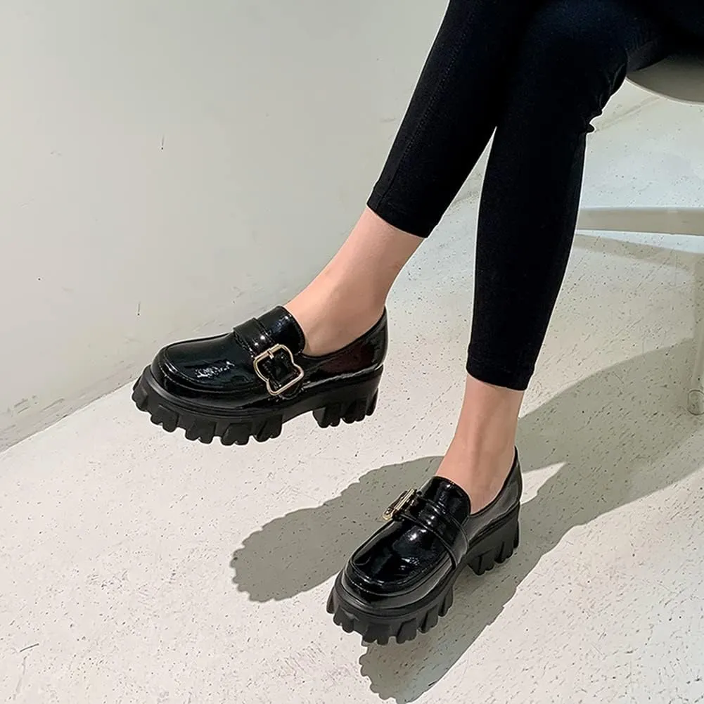 MRKEWUNEY Platform Loafers for Women Chunky Heel Loafers