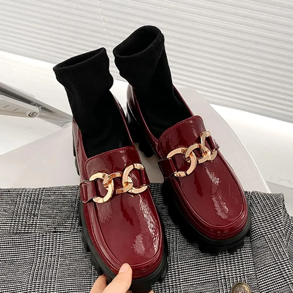 MRKEWUNEY Platform Loafers for Women Chunky Heel Loafers
