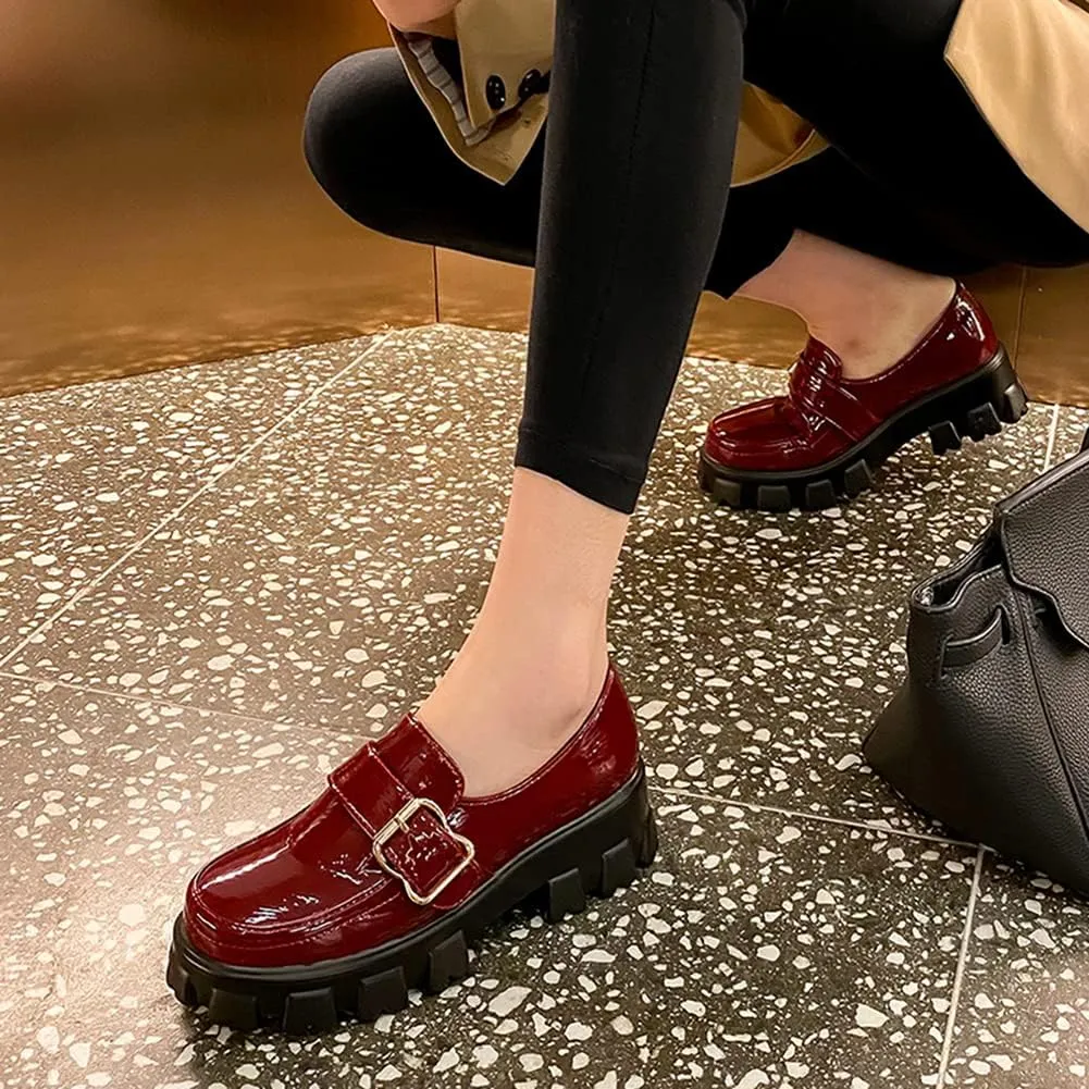 MRKEWUNEY Platform Loafers for Women Chunky Heel Loafers