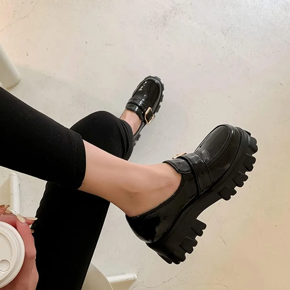MRKEWUNEY Platform Loafers for Women Chunky Heel Loafers