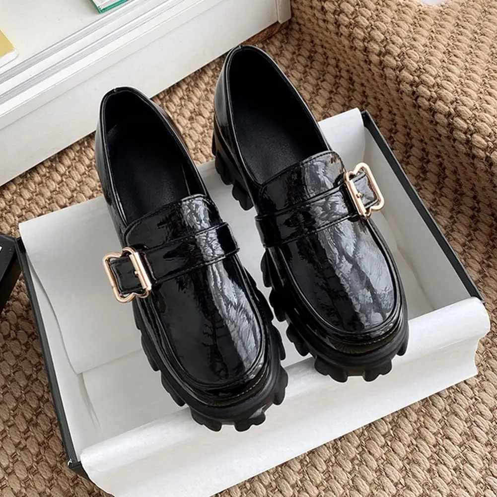 MRKEWUNEY Platform Loafers for Women Chunky Heel Loafers