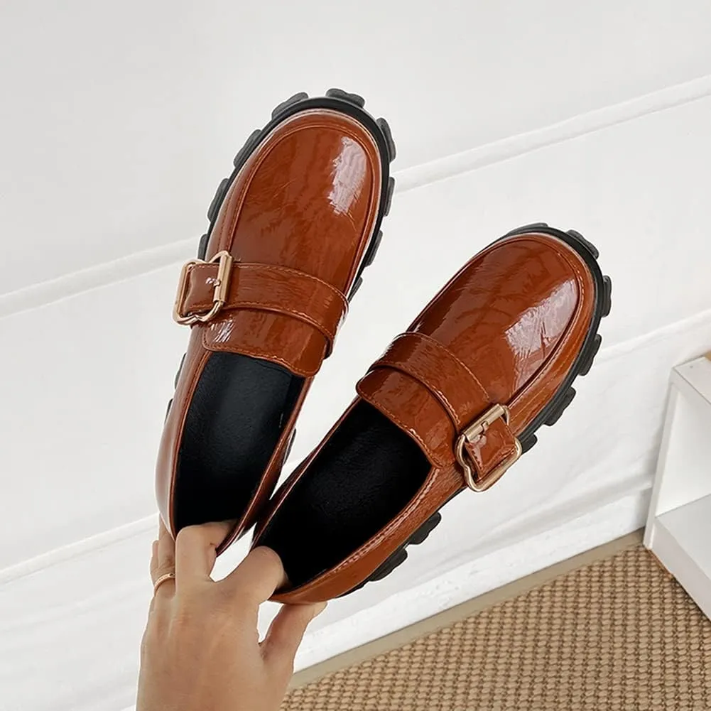 MRKEWUNEY Platform Loafers for Women Chunky Heel Loafers
