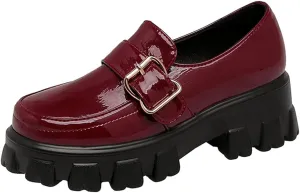 MRKEWUNEY Platform Loafers for Women Chunky Heel Loafers