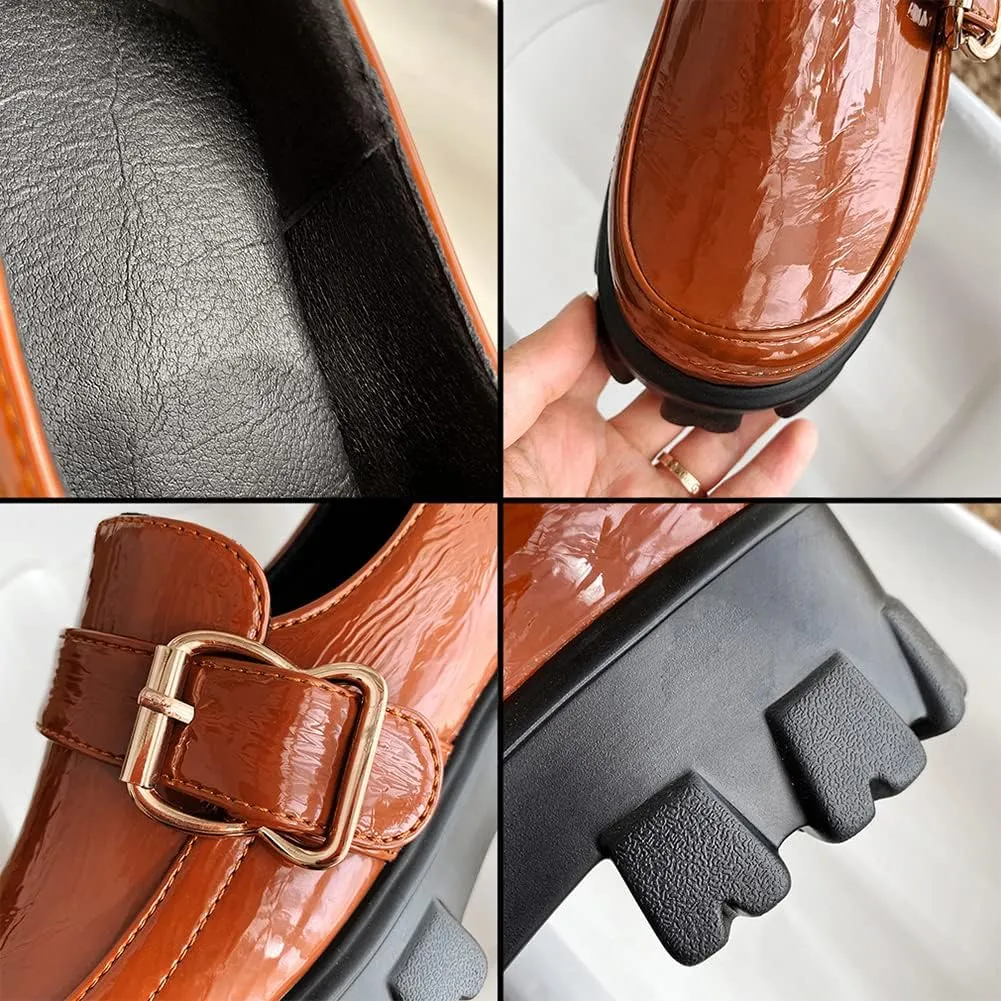 MRKEWUNEY Platform Loafers for Women Chunky Heel Loafers