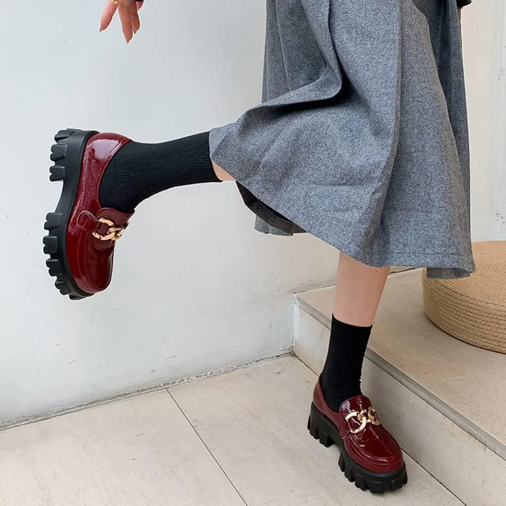 MRKEWUNEY Platform Loafers for Women Chunky Heel Loafers