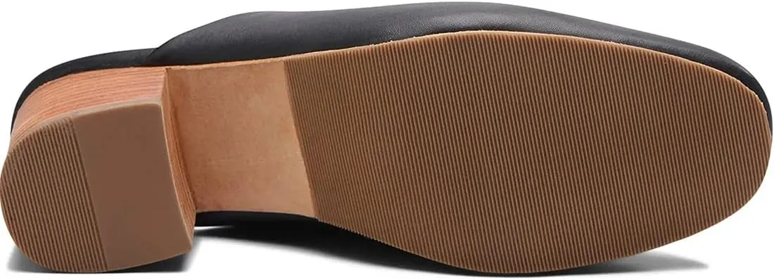 SHODENSE Women Comfortable Chunky Block Heel Mules Closed Round Toe Slip On Backless Loafers Shoes 2" Mid Stacked Heeled Sandals Clogs Thick Heels Slide Slippers Daily Casual Slip-on Booties 4-11 M US