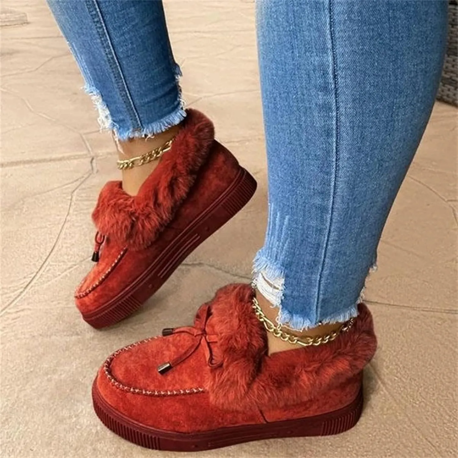 Winter Boots For Women Fashion Snow Boots Winter Shoes with Fur Lined Warm Slip On Casual Comfortable Fuzzy Loafers