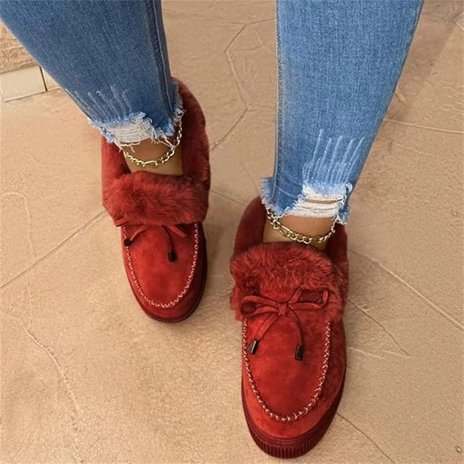 Winter Boots For Women Fashion Snow Boots Winter Shoes with Fur Lined Warm Slip On Casual Comfortable Fuzzy Loafers