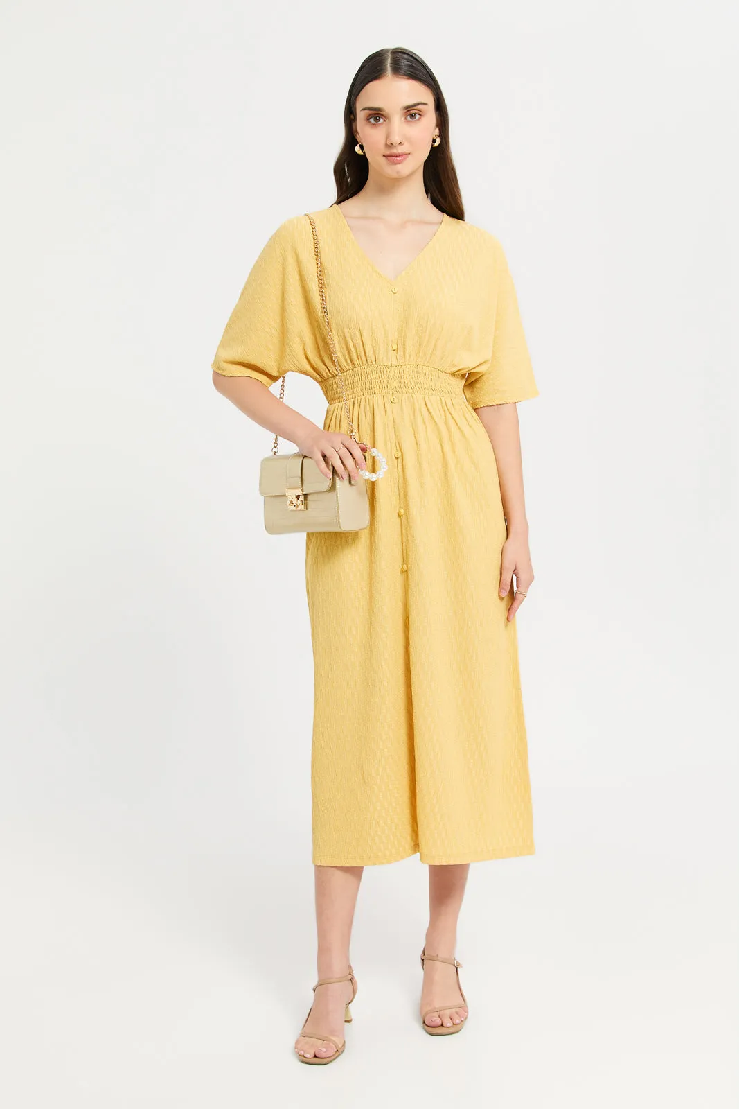 Women Yellow Jacquard Dress