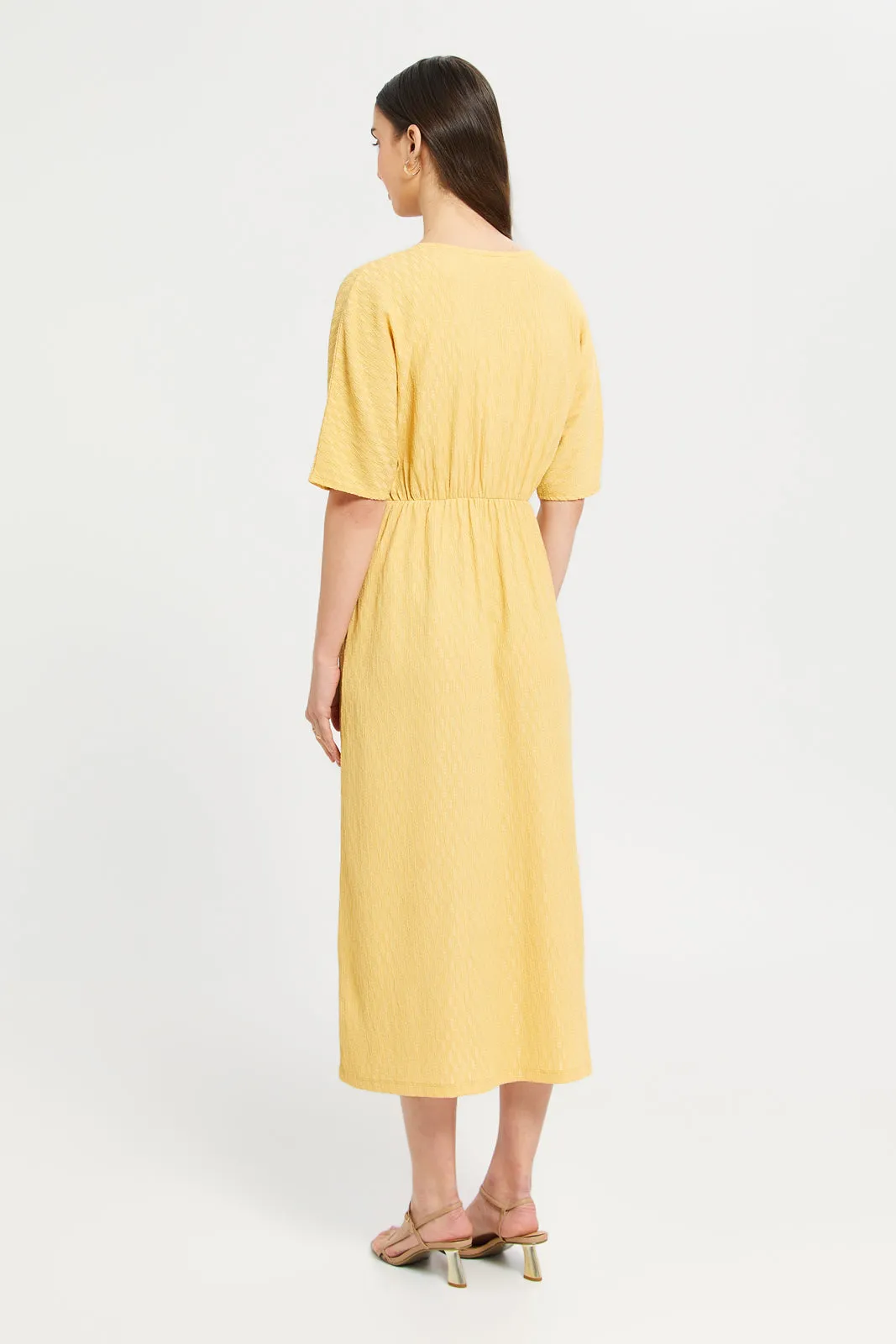 Women Yellow Jacquard Dress