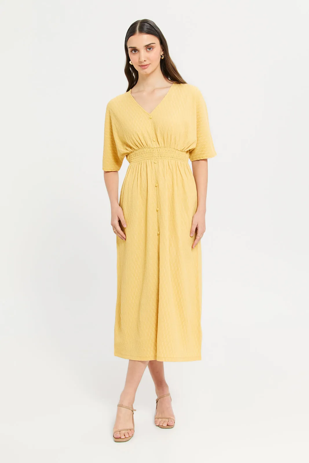 Women Yellow Jacquard Dress