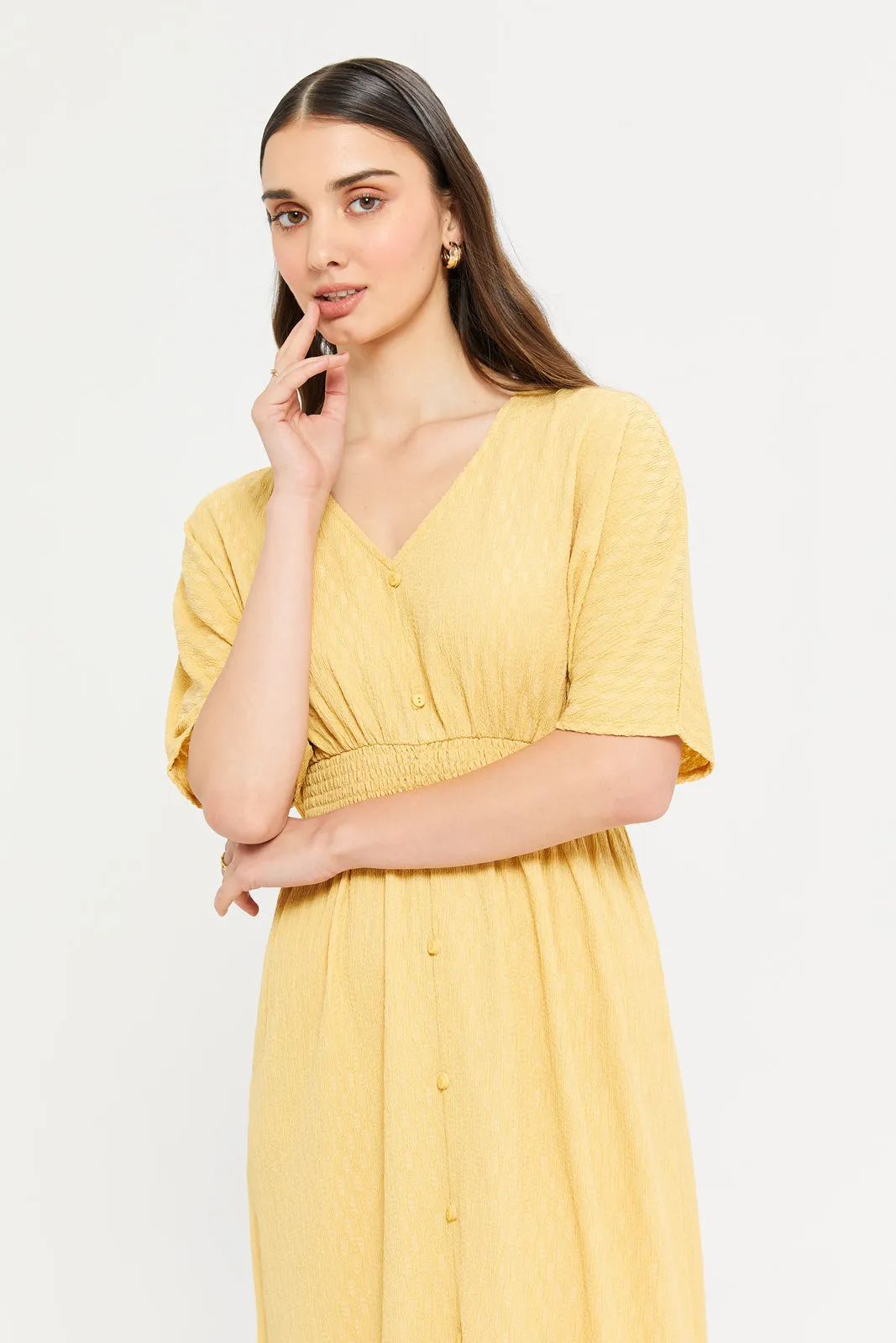 Women Yellow Jacquard Dress