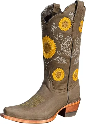 ZBYY Women's Knee High Boots,Winter Square Toe Western Cowboy Dress Boots Mid Calf Low Heel Floral Embroidered Booties